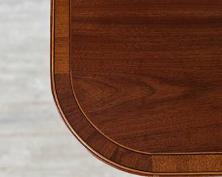 Antique Georgian-Style Satinwood Banded Double Pedestal Dining Table with Claw Feet. Measures 66" - 120" L (with four 13.5" Leaves) x 40" W x 28.5" H. Photo 4 of 7.