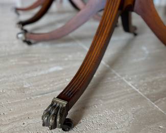 Antique Georgian-Style Satinwood Banded Double Pedestal Dining Table with Claw Feet. Measures 66" - 120" L (with four 13.5" Leaves) x 40" W x 28.5" H. Photo 6 of 7.