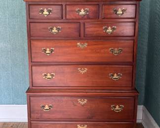 Pennsylvania House 9 Drawer Mahogany Highboy Chest of Drawers. Measures 34" W x 20" D x 52" H. Photo 1 of 4.