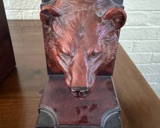 Pair of Carved Wood Grizzley Bear Bookends. Photo 2 of 2.