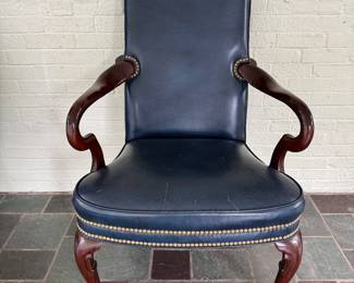 Pair of Queen Anne Style Hancock & Moore Leather Arm Chairs with Nailhead Trim and Pad Feet. Each Measures 28" W x 28" D 20" Seat Height. Photo 1 of 6.