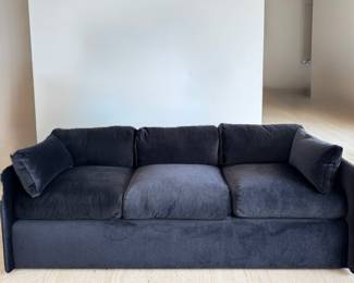 Pair of GORGEOUS John Saladino "Club Sofas," Custom Upholstered in Black Velvet Mohair with Down and Feather Filled Back Cushions and Down Wrapped Seat Cushions in Pristine Condition. Each Measures 84” L x 34” D x 26” H. Photo 1 of 4.