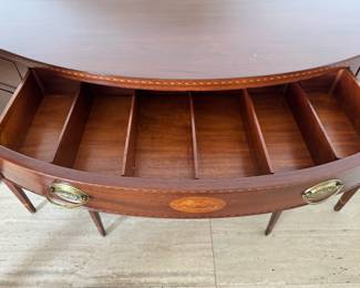 Antique Mahogany Buffet with Satinwood Inlay & Pen & Ink Detail. Measures 67" W x 26" x 40" H. Photo 5 of 5.
