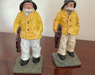 Pair of Cast Iron Old Salt Fisherman Doorstop / Bookends / Figurines.
