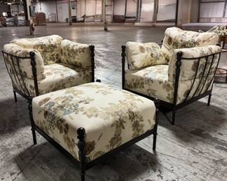 Pair of Michael Taylor "Montecito" Lounge Chairs & Ottoman Set. Each Lounge Chair Measures 30" H x 39" W x 39.5" D. Photo 1 of 4.