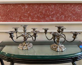 Pair of Silver Plate Candelabras. Photo 1 of 2.