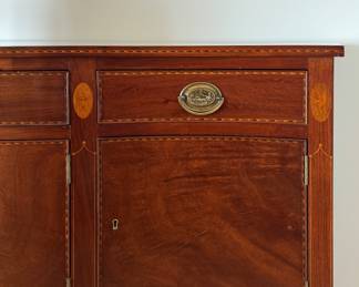 Antique Mahogany Buffet with Satinwood Inlay & Pen & Ink Detail. Measures 67" W x 26" x 40" H. Photo 3 of 5.