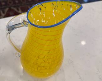Hand-Blown Yellow Glass Pitcher. Photo 2 of 3.