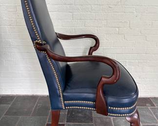 Pair of Queen Anne Style Hancock & Moore Leather Arm Chairs with Nailhead Trim and Pad Feet. Each Measures 28" W x 28" D 20" Seat Height. Photo 3 of 6.