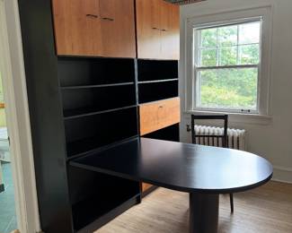 Bookcase / Desk in Style of Milo Baughman. Sold As Set Or As Two Separate Pieces. Bookcase with Desk Measures 6' D x 35" W x 86" H. Bookcase Measures 35" W x 19" D x 86" H. Photo 1 of 3.