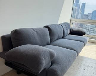 B & B Italia-Style Three Seat Contemporary Sofa Custom Upholstered in Grey Wool Fabric with Down-Cushions. Measures 96" W x 36" D. Photo 1 of 5.