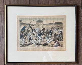Antique Hand-Painted Etching "Prise Des Tuilleries."