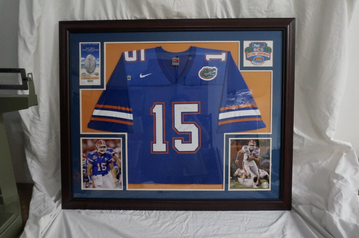 Framed Tim Tebow Signed UF Jersey National Champs