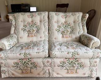 Wing Back Loveseat Upholstered In Quilted Shaker Style Fabric - 2 Available. Each Measures 60" W x 36" D. Photo 1 of 5.