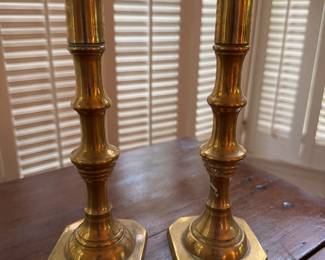 Brass Faux Bamboo Taper Candle Holders. Photo 2 of 2.