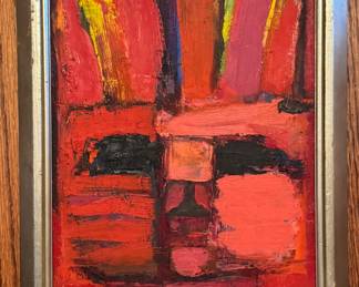 "Red Indian," Oil on Board. Measures 9" x 12." Klaus Friedeberger. Circa 1962. Photo 1 of 2.