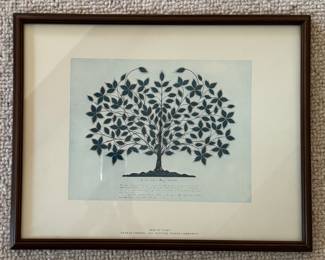 Framed Watercolor Reproduction of Hannah Cohoon, 1845 "Tree of Life." Measures 18" W x 14" H Overall. Photo 1 of 3.