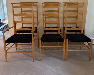 Set of 6 Crate & Barrel Shaker Style Dining Chairs with Woven Fabric Seats. Each Measures 20" W x 18" D x 46" H with 18" Seat Height. Photo 1 of 3.