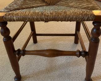 Pair of Antique Ladder Back Chair with Rush Seat and Pad Feet. Each Measures 19" W x 16" D with 18" Seat Height. Photo 2 of 3.