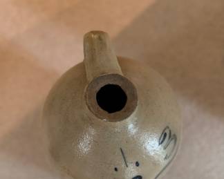 Antique American Stoneware Jug with Floral Cobalt Decoration. Photo 3 of 4.