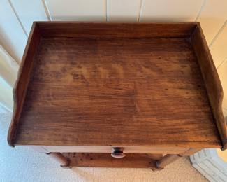 Early American Side Table with Gallery and Drawer. Measures 25" W x 18" D x 29" H with 3" Gallery. Photo 2 of 3.