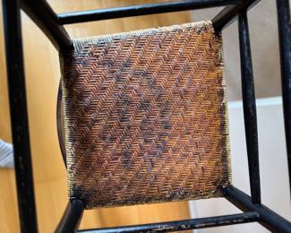Antique Ebonized Wood Laddled Back Chair with Woven Cane Seat. Photo 5 of 5.