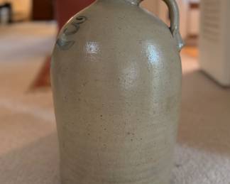 JAntique American Stoneware Jug with Floral Cobalt Decoration. Photo 2 of 4.