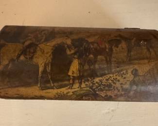 Lidded Box with Equestrian Theme. Photo 1 of 3.