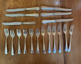 “Milburn Rose” by Cellini-Craft (Reed & Barton) Sterling Silver - Set of 6 Salad Forks, 6 Dinner Forks and 6 Knives. Photo 1 of 3.