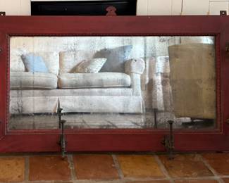 Rustic Red Mirror with Coat / Hat Hooks. Measures 48" W x 26" H. Photo 1 of 2.