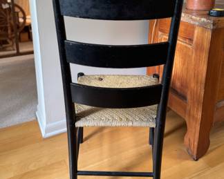 Antique Ebonized Wood Laddled Back Chair with Woven Cane Seat. Photo 3 of 5.
