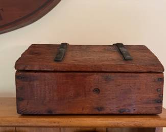 Small Primitive Box with Leather Straps. Measures 14" W x 7" D x 7" H. Photo 1 of 3.
