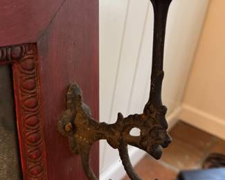 Rustic Red Mirror with Coat / Hat Hooks. Measures 48" W x 26" H. Photo 2 of 2.