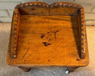 Early American Pine Child's Stool / Bench on Casters. Measures 14" W x 12" D x 12" H. Photo 4 of 4.