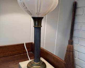 Vintage Milk Glass Lamp on Marble Base. Photo 2 of 2.