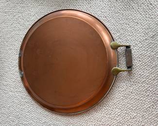Copper Round Serving Platter - Missing One Handle. Photo 2 of 2.