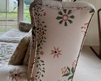 Wing Back Loveseat Upholstered In Quilted Shaker Style Fabric - 2 Available. Each Measures 60" W x 36" D. Photo 4 of 5.