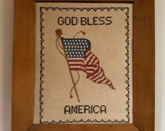 God Bless America Framed Needlepoint.