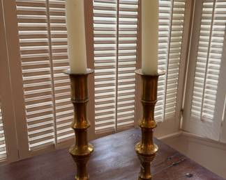 Brass Faux Bamboo Taper Candle Holders. Photo 1 of 2.