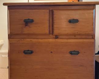 Antique Pine 3-Drawer Storage Cabinet. Measures 34" W x 20" D x 36" H. Photo 1 of 4.