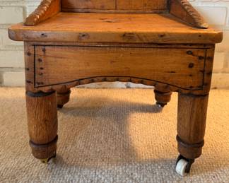 Early American Pine Child's Stool / Bench on Casters. Measures 14" W x 12" D x 12" H. Photo 1 of 4.