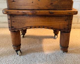Early American Pine Child's Stool / Bench on Casters. Measures 14" W x 12" D x 12" H. Photo 2 of 4.