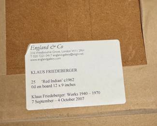 "Red Indian," Oil on Board. Measures 9" x 12." Klaus Friedeberger. Circa 1962. Photo 2 of 2.