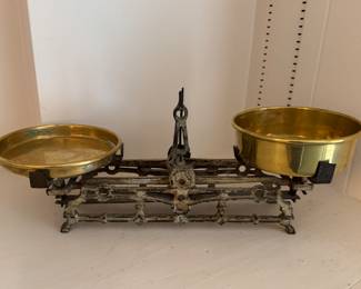 Cast Iron Balance Scale with Brass Pans.