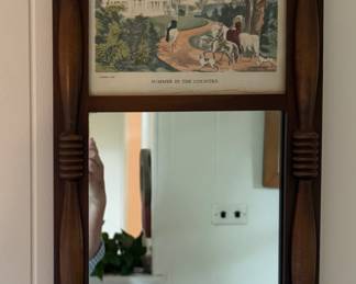 Vintage Hall Mirror with Currier & Ives Print. Measures 10" W x 19" H. Photo 1 of 2.