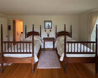 Pair of Antique Twin Size Jenny Lind Spool Beds. Photo 1 of 3.