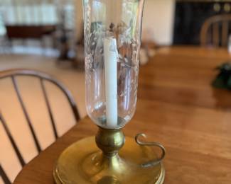 Copper Hurricane with Etched Glass Holder. Measures 14" H.