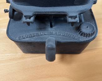 Vintage Florence Company Puritan Cast Iron Kerosene Stove (Sad Iron Stove) and Cast Iron Sad Iron. Photo 4 of 4.