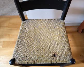 Antique Ebonized Wood Laddled Back Chair with Woven Cane Seat. Photo 2 of 5.