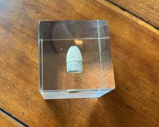 Civil War Bullet Incase in Lucite. Photo 2 of 3.